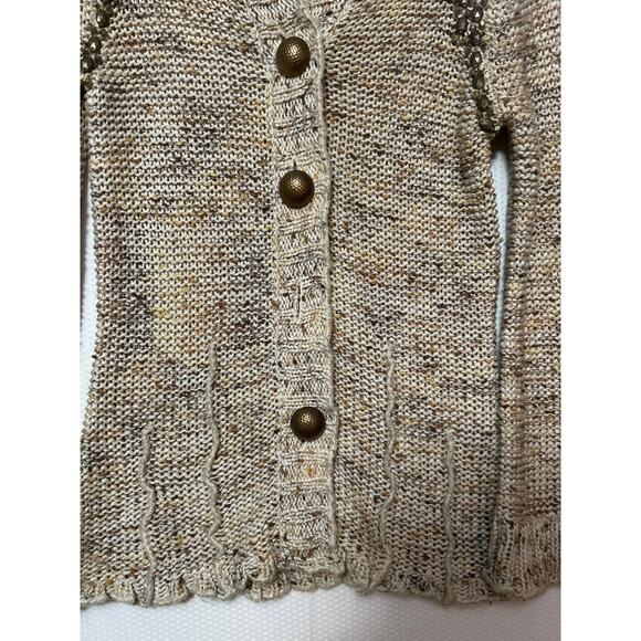 BCBG MAXAZRIA Womens Tan Brown Beige Studded Beaded Big Button Sweater Jacket M - Picture 4 of 10
